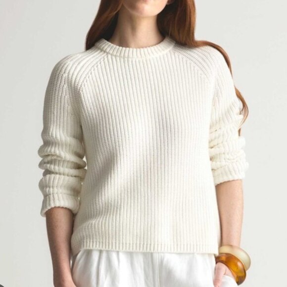 Quince Fisherman Crew Neck Sweater Size XS Ivory Organic Cotton Fall Knit - Picture 1 of 7